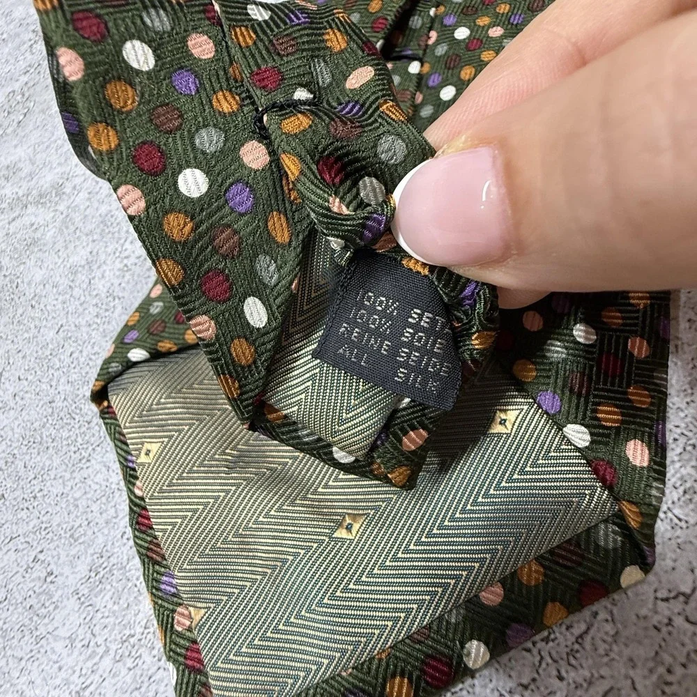 Pierre Balmain Silk Tie Mens‎ One Size Green Polka Dot Jacquard Necktie
